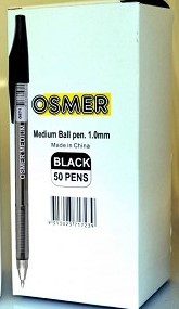 Osmer Ball Pen Medium Black Pack of 50